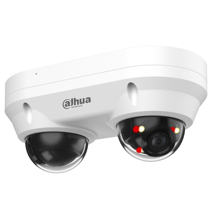 IP камера за наблюдение Двупосочна куполна Dahua IPC-HDBW2449F-AS-E2-IL-0280B, WizSense, 2x4MP, IR+LED, PoE, IP67