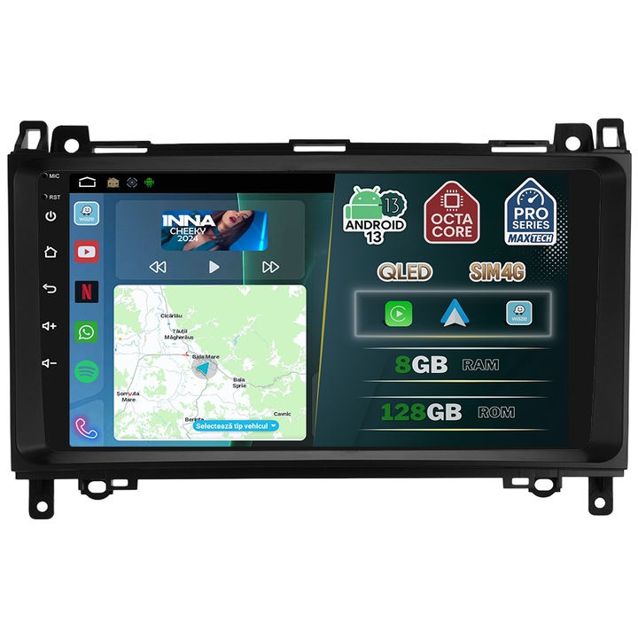 Navigatie Mercedes Vito, Viano, Sprinter, B-Class, VW Crafter 2006–2016 dedicata, MaxTech® PRO SERIES, 8 GB Ram 128 GB Rom OctaCore, Carplay & Android auto, Ecran 9” HD Touch, SIM 4G, GPS, Wifi
