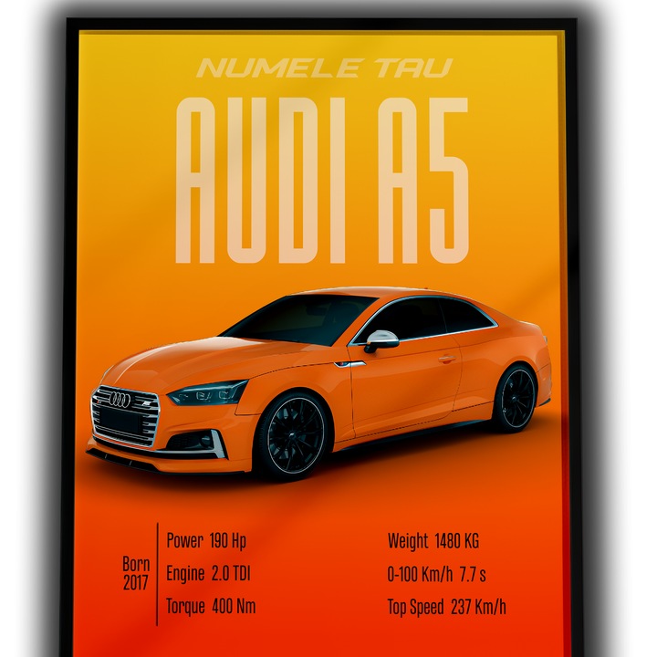 Tablou Auto, Premium cu Datele si Poza Masinii pentru pasionati, 21x30 cm