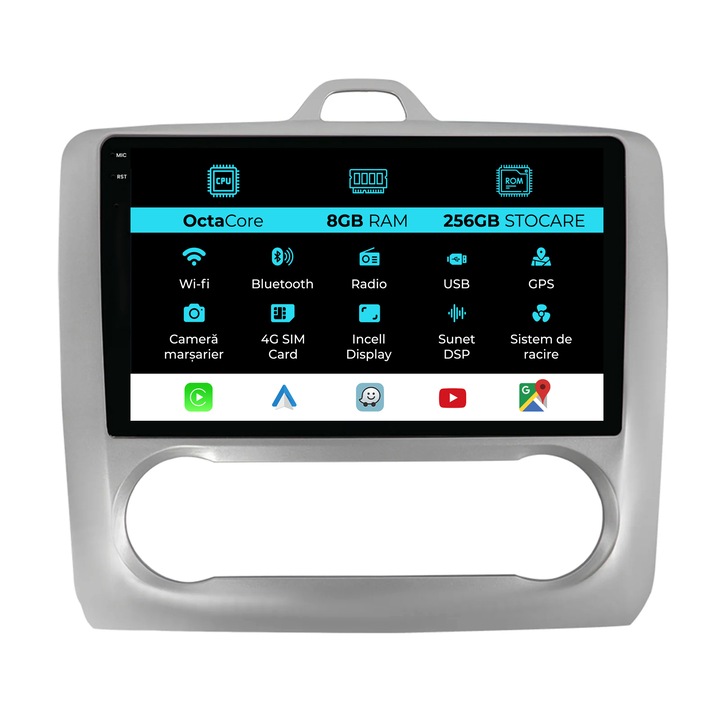 Ford Focus (2004-2012) navigációval, 9 hüvelykes, 8 GB RAM, 256 GB tárhely, Carplay, automata klímaberendezés