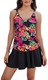 Costum de baie femei dintr-o bucata, cu fusta, negru/multicolor S
