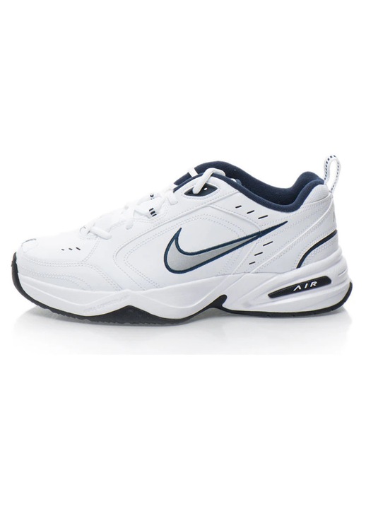 Nike, Pantofi de piele cu logo pentru fitnes Air Monarch IV, Alb, Albastru, 42.5