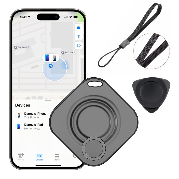 Dispozitiv Antipierdere BACEX™ – Compatibil Apple Find My iPhone, Acoperire Bluetooth Globala, Ideal pentru Copii, Masina, Bagaje, Animale, Baterie Inclusa cu Autonomie pana la 12 Luni, Negru