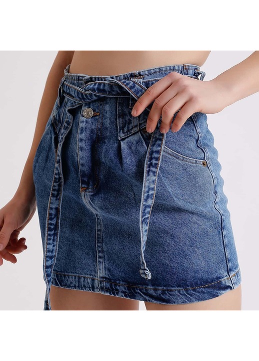 Дамска дънкова пола, с връзки, синя, Син