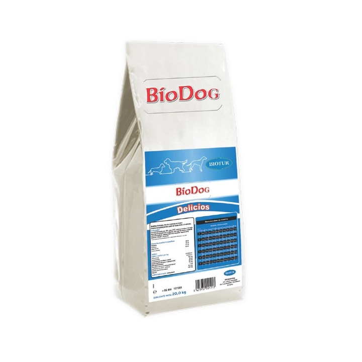 Hrana usca pentru caini Biodog Delicios, pentru toate taliile si varstele, 28 % proteine, 20 Kg