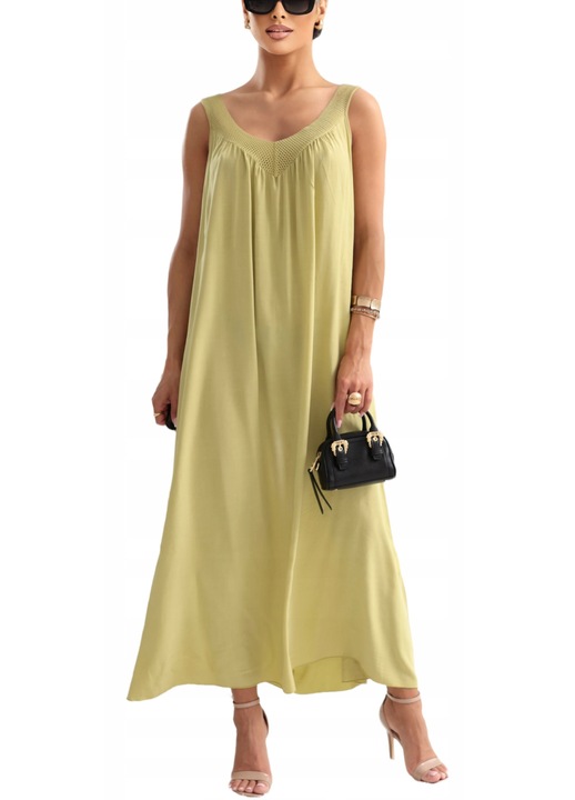 Rochie de vara, Oh Bella, Oversize, Decolteu in V, Verde lime, Viscoza