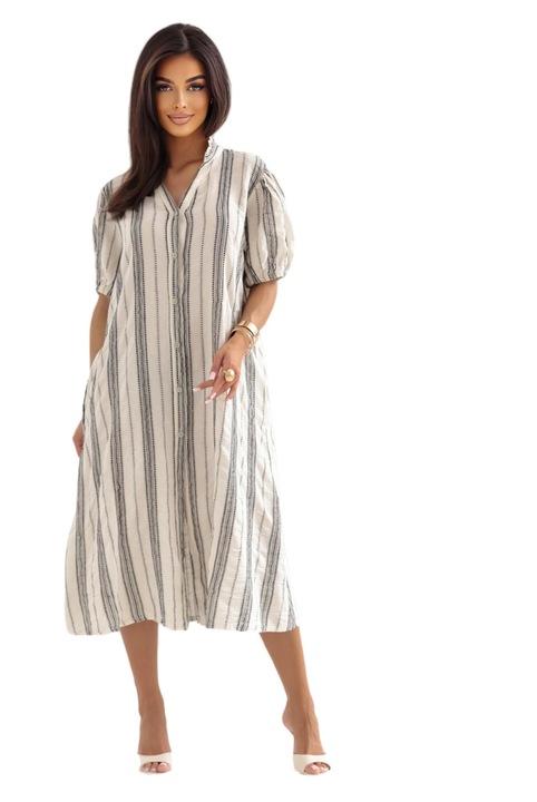 Rochie de vara, Och Bella, Midi, Bumbac, Negru/Alb, One Size INTL