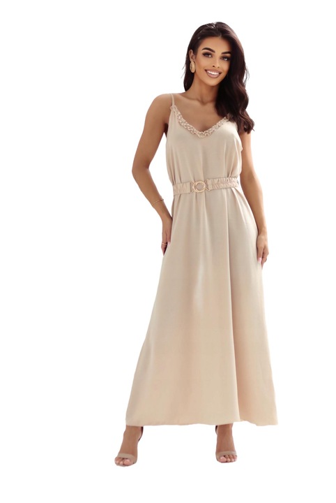 Макси коктейлна рокля, Oh Bella, бежова, текстил