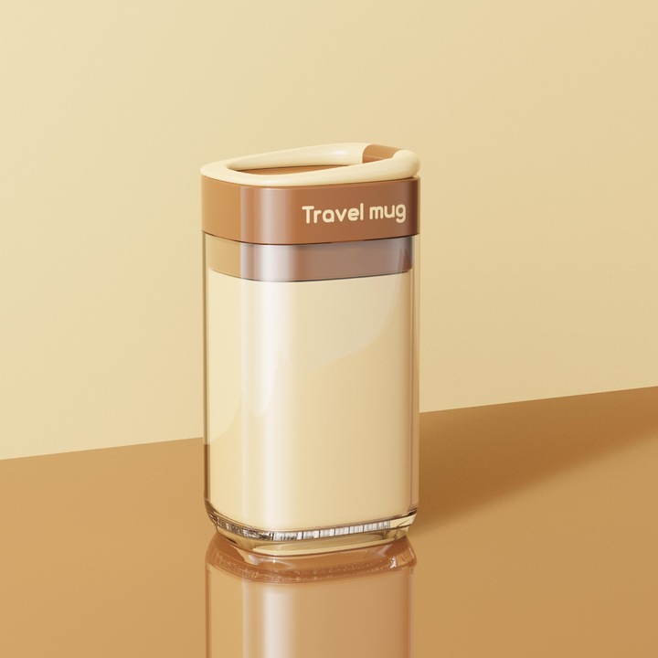 Cana multifunctională de voiaj, capacitate 300 ml, etanșă, maro deschis, 13x6.8x6 cm