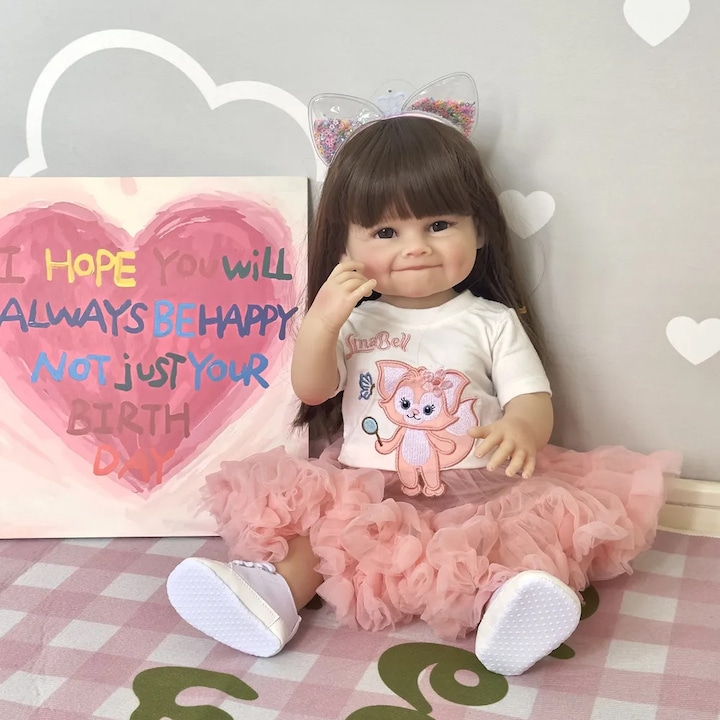 Кукла Reborn, SWJOYOL, 55 см, розова, комплект с аксесоари