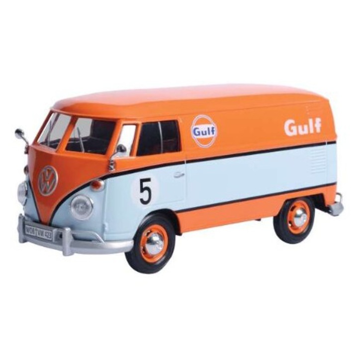 Volkswagen Type 2 T1 kisbusz #5 Gulf Orange 1:24 Motor Max modellautó