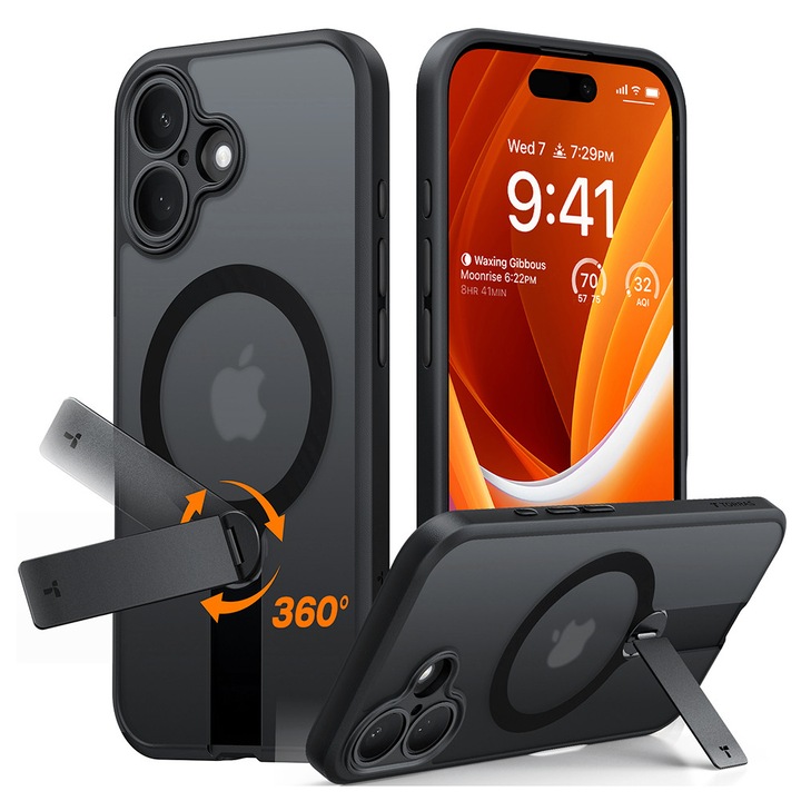 Carcasa pentru telefon, Stef's Cat, iPhone 16 Plus, policarbonat, neagră