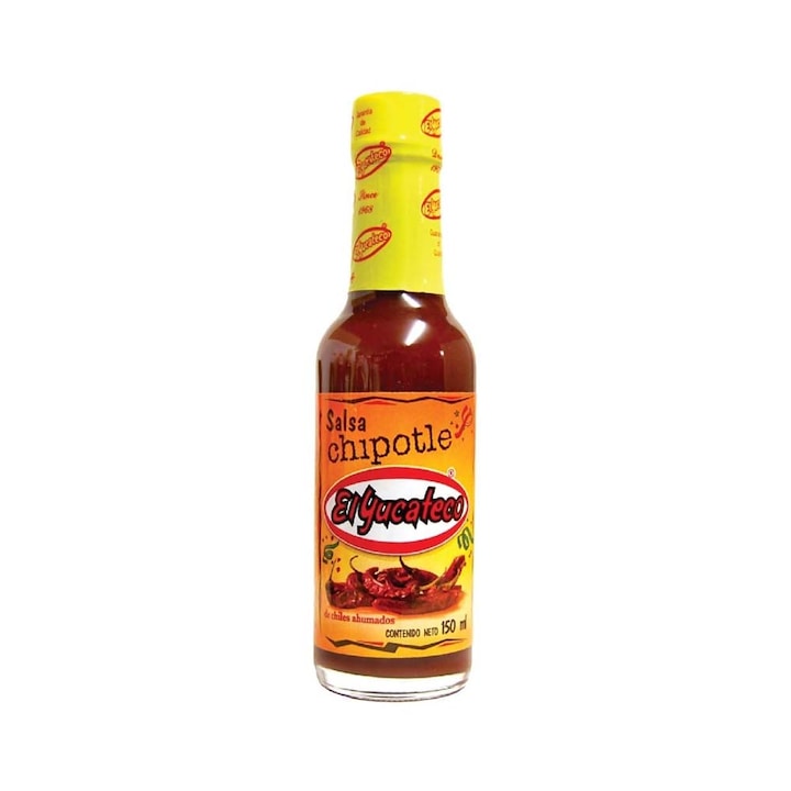 Sos picant chipotle afumat El Yucateco, 150ml, cu ardei jalapeno, pentru marinare