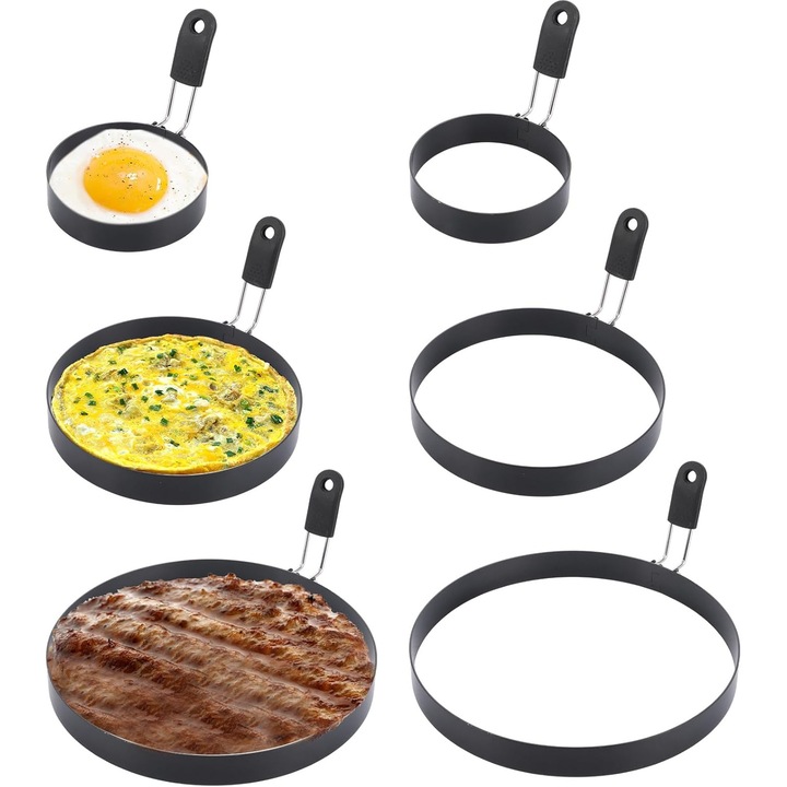 6 darabos torta-, palacsinta-, tojásgyűrű készlet 2 x 9 cm, 2 x 15 cm, 2 x 20 cm - CN