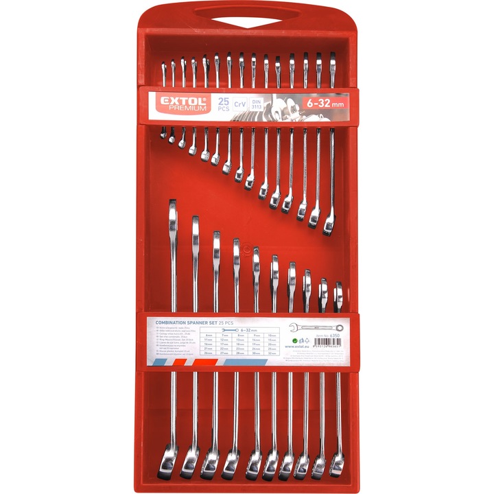 Gyűrűs villáskulcs 6-32 mm, EXTOL PREMIUM, 6350, CrV, 25 db