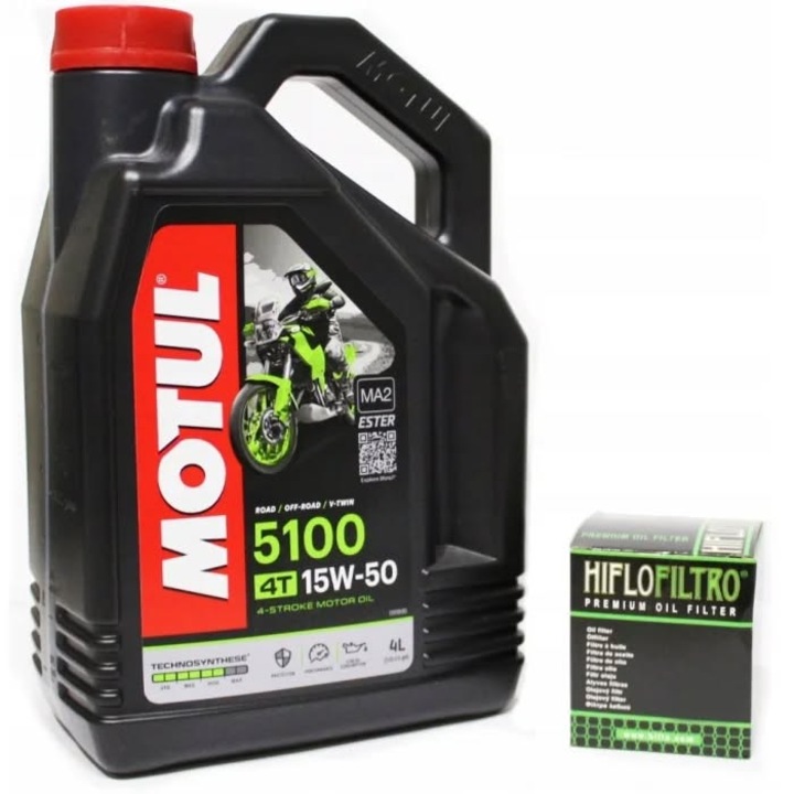 Set Ulei Motor Motul 4T 5100 15W-50 Technosynthese MA2 4L MTL104083 + Filtru Ulei Moto Hiflofiltro HF164