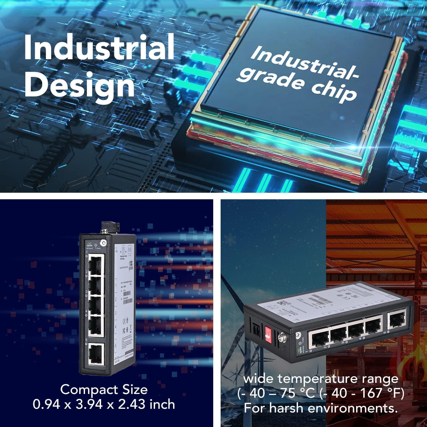 Switch de retea industriala neadministrabila cu 5 porturi InHand ...