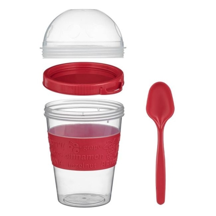 Caserola Take-Away 600 ml ANTBRO® – Recipient din Plastic cu Lingura Rosie Integrata, Ideal pentru Gustari, Supe si Pranzuri la Birou sau Scoala