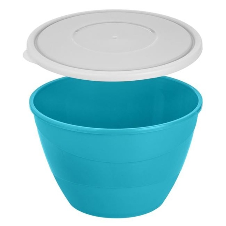 Recipient alimentar transparent 4 L cu capac bleu – recipient generos de 4 L, perfect pentru depozitare si meal-prep, capac albastru etans, compatibil cu frigider si congelator