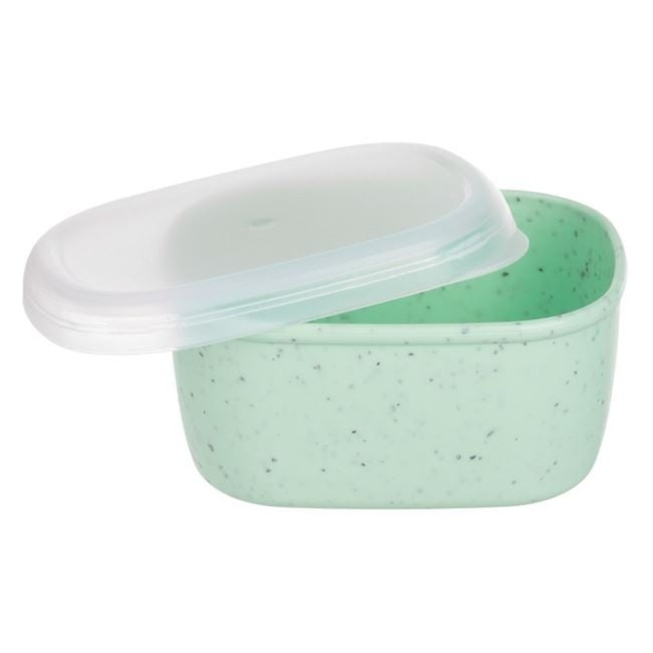Caserola mini 200 ml ANTBRO® menta – recipient plastic dreptunghiular cu capac etans, ideal pentru gustari & sosuri