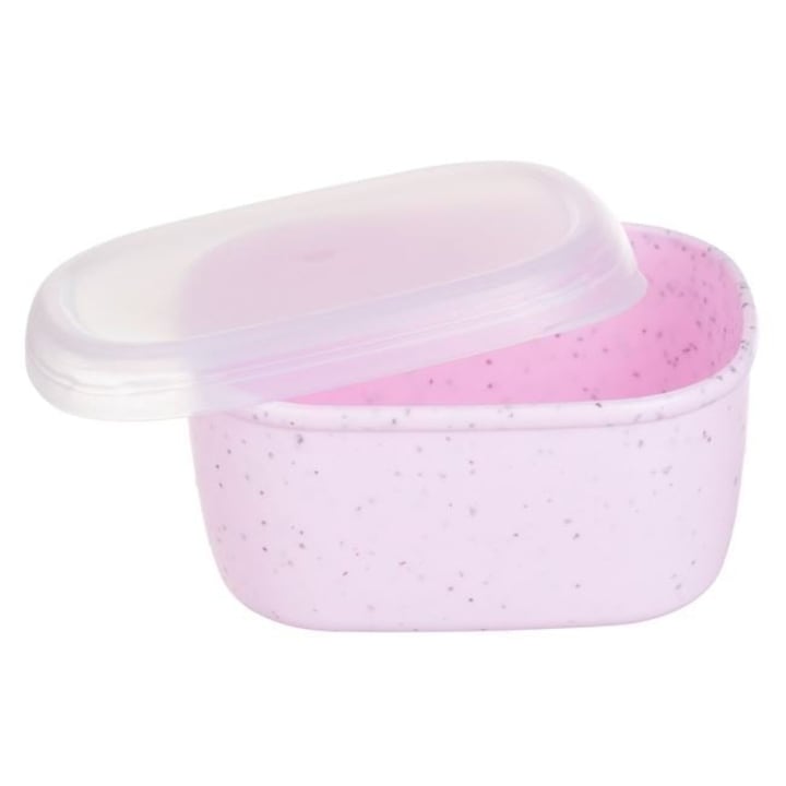 Caserola mini 200 ml ANTBRO® roz – recipient dreptunghiular din plastic cu capac etans, ideal pentru gustari & sosuri