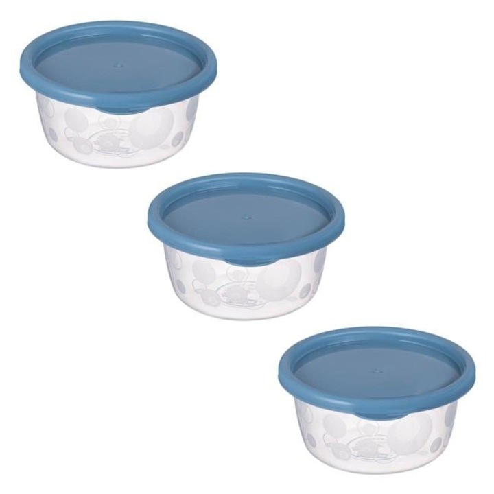 Recipient alimentare transparent 250 ml ANTBRO® (set 3 buc) – capace bleu, ideal pentru gustari, sosuri & depozitare colorata