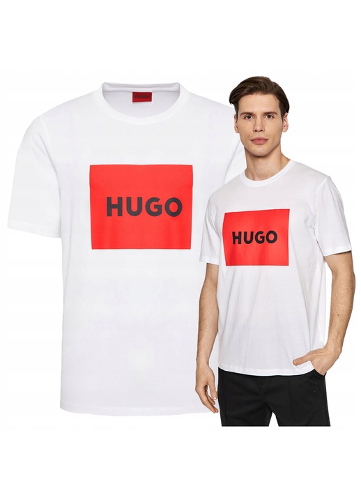 Мъжка тениска, Hugo Boss, памук, еластан, голямо лого, бяла, Бял