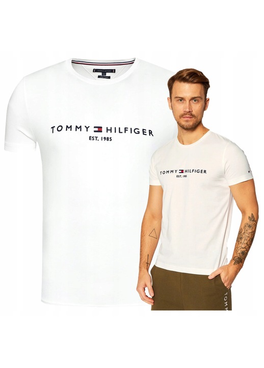 Мъжка тениска, Tommy Hilfiger, 100% органичен памук, бродирано лого, бяла, Бял