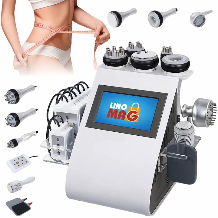 Aparat Cosmetic Profesional 10 in 1 Anticelulitic, Anti-Aging, Slabire si Lifting Facial, Linomag®, Cavitatie 40K, RF, EMS, Crioterapie, LED, Lipoliza Laser