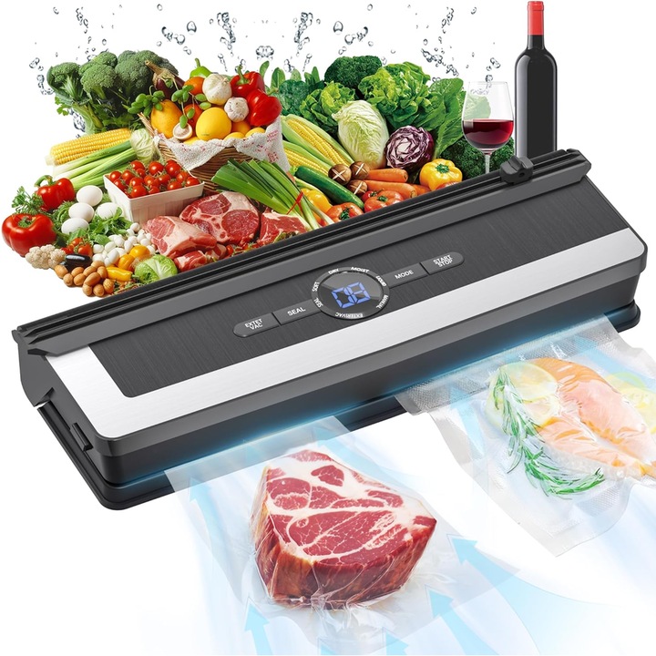 Aparat de Vidat si Sigilat PRO Teno®, functie de sigilare si vidare automata, vidare externa, 8 moduri de operare, putere ridicata, 65 kpa, furtun inclus, cutter incorporat, afisaj digital, negru