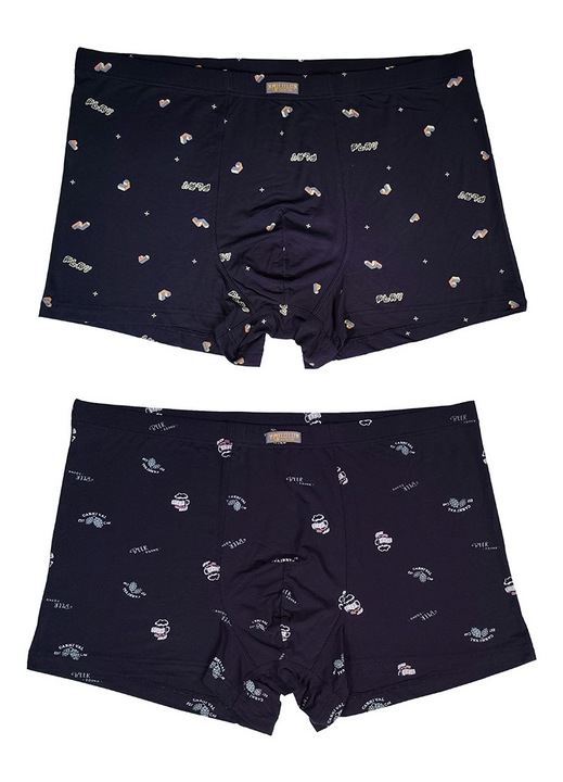 Set 2 boxeri barbati, lenjerie intima, 40S Modal printat, Inaltime medie, stretch, albastru inchis, 4XL-5XL, talie 88-98cm
