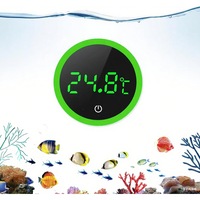 Termometru pentru Acvariu Digital, Omelivon® AQ-DTHM-GRN, Afisaj LED cu Ecran Tactil, Senzor Inalta Precizie, Activare prin Toc, Mini cu Lipire, Rezistent la Umiditate si Coroziune, pentru Acvarii de Apa Dulce si Marine, 4.5x4.5x1.1 cm, Verde