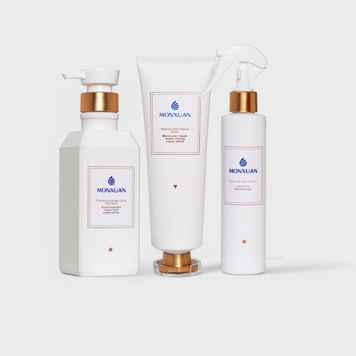 Set pentru ingrijirea parului Monxuan: 1 Sampon 380 ml, 1 Masca 260 ml, Spray pentru par deteriorat leave-in 200 ml