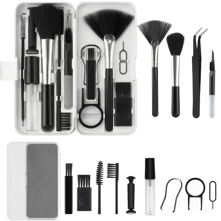Set de curatare multifunctional 18 in 1, pentru laptop, tastatura, ecran, telefon mobil, casti, camera, alb