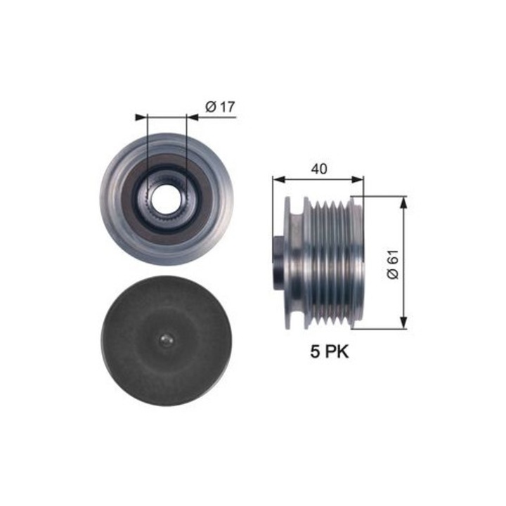 GATES OAP7117 generátor szabadonfutó rendszer, 5 horony, külső átmérő 61mm, belső átmérő 17mm