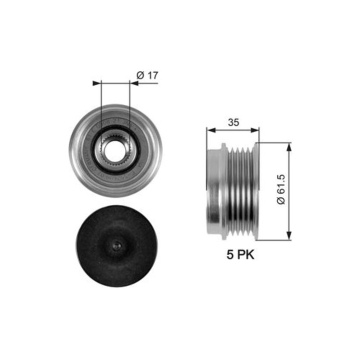 GATES generátor szabadonfutó, 5 bordás, 61, 5x17x35mm