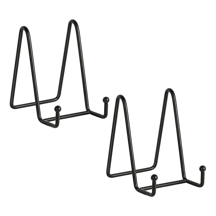 Set 2 suport metalic pentru rame foto, Axroad Mall, Suporturi decorative pentru fotografii, Stabil si rezistent, Design minimalist, Utilizare versatila, pentru rame, picturi, farfurii, Metal, 7.5*10*11cm, Negru
