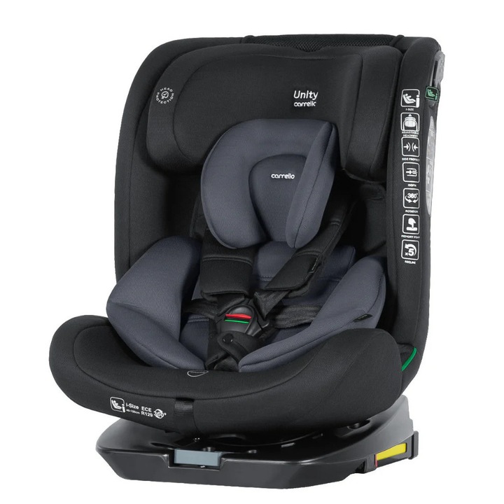Carrello Unity, 360°-ban elforgatható autósülés, i-SIZE 40-150 cm, SPS, Top Tether, ISOFIX - Accord SZürke