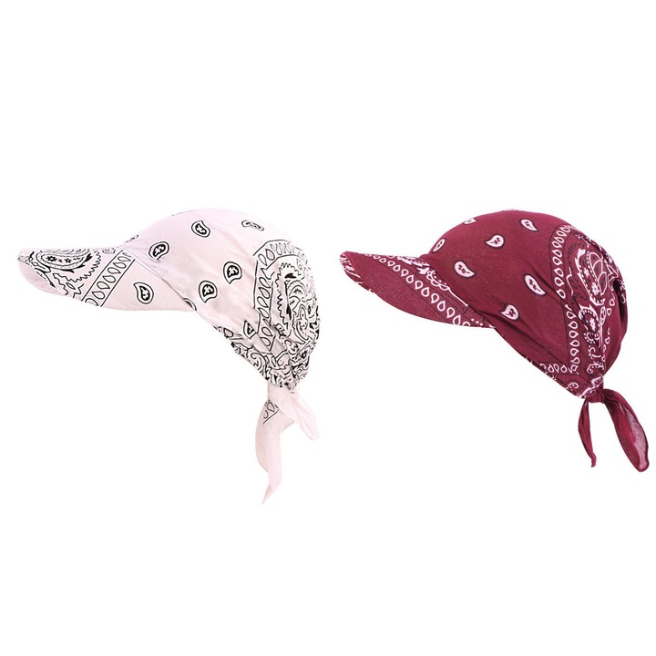 Set de 2 Bandane Sapca, DANATI, cu Imprimeu, Bumbac/Poliester, alb si rosu, potrivite pentru protectie solara, Cozoroc, practice si usor de folosit