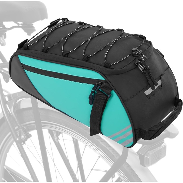Hátizsák, vízálló kerékpártartó táska, kék és fekete, fényvisszaverő csíkokkal