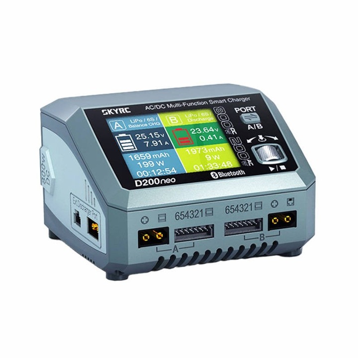 Kettős akkumulátortöltő, SkyRC, D200neo, 35A, 200W AC, 800W DC, USB-C 3.0 PD, 116x110x79mm, kék