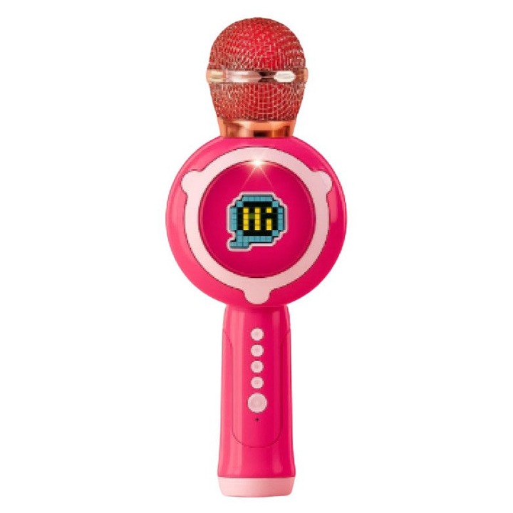 Детски караоке микрофон, Bluetooth, Цветни светлини, Сменящ се глас, USB кабел, Размери на опаковката: 25.5 х 10.5 х 8 сантиметра, Цвят: Розов