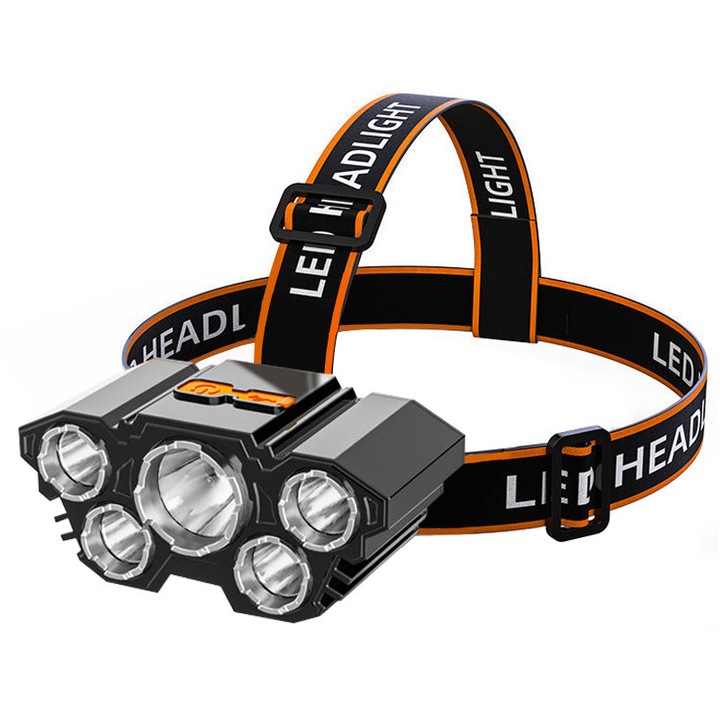 LED челник, 10W, батерия 800 mAh, водоустойчивост IPX4 за ежедневно ползване, разстояние на осветяване: 100-200 метра, черен