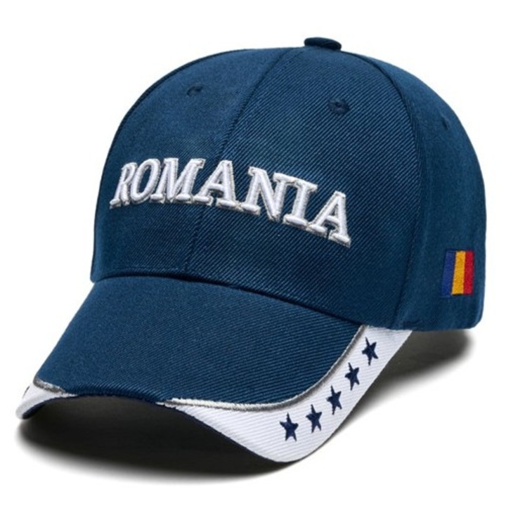 Шапка Румъния, 3D бродерия, безупречно качество, мъжка, регулируем размер, тъмносиня