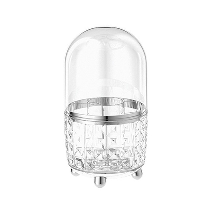 Organizator pentru pensule de machiaj, Organizator cosmetice, Transparent, Rotatie de 360 de grade, 5 compartimente individuale, Convenabil de utilizat, Pentru Ziua Mamei, Craciunul, Ziua Indragostitilor, Plastic, 219x122mm, Alb