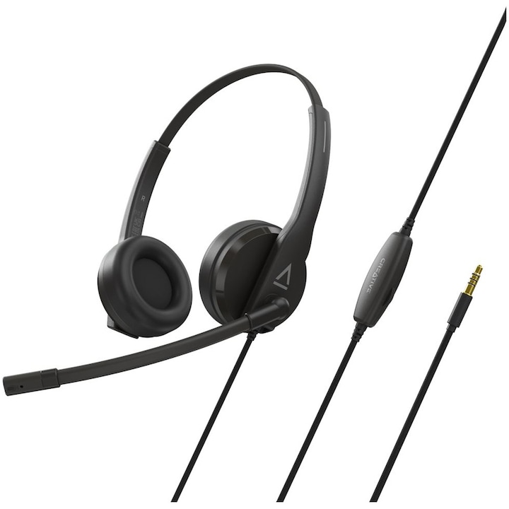 Casti Office CREATIVE HS-230, Microfon, Noise-cancelling, conexiune jack 3.5mm AUX sau USB, adaptor inclus