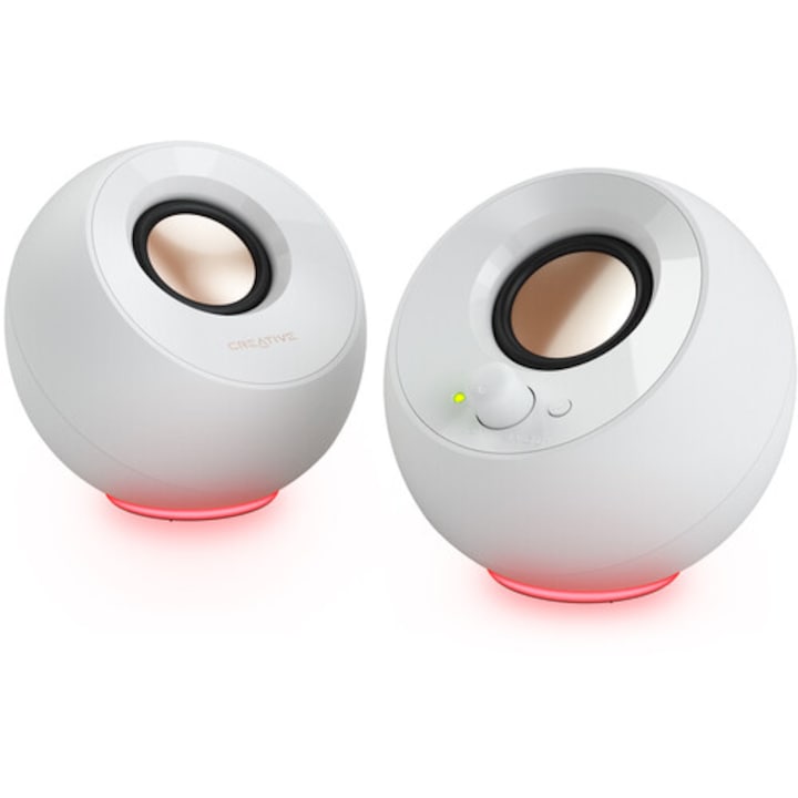 Boxe 2.0 CREATIVE PEBBLE SE, RGB Lighting, Aux, alb