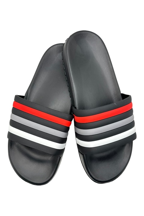 Papuci de plaja sau piscina pentru barbati, Tecos®, usori, confortabili, cu design modern, Negru cu elemente rosii