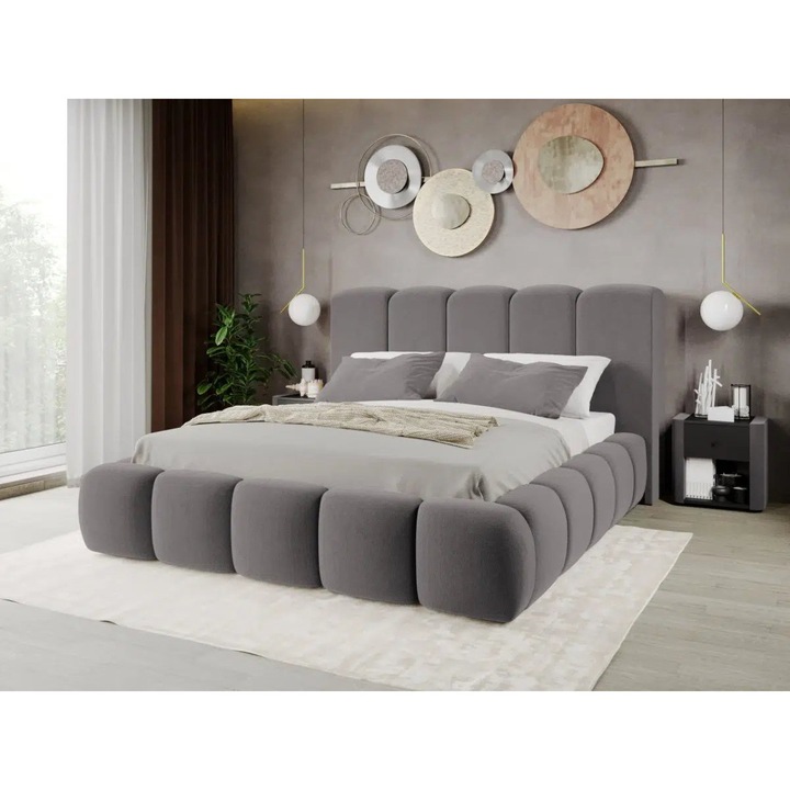 Pat Tapitat Noel, tip bubble cu Somiera fixa, 160x200, Gri/Velluto 16