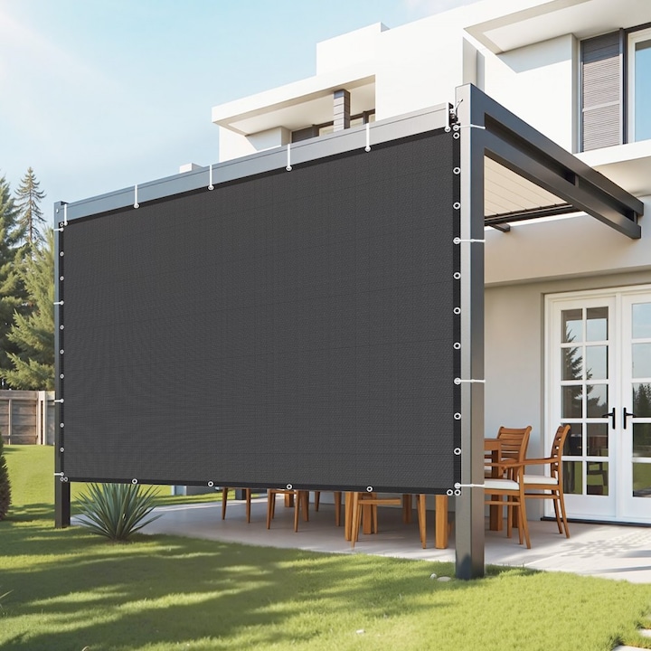Ecran Intimitate cu Protectie Solara 90%, Material Panza, Dimensiuni 3 x 3 m, Utilizare pentru Terasa si Gradina, Culoare Negru